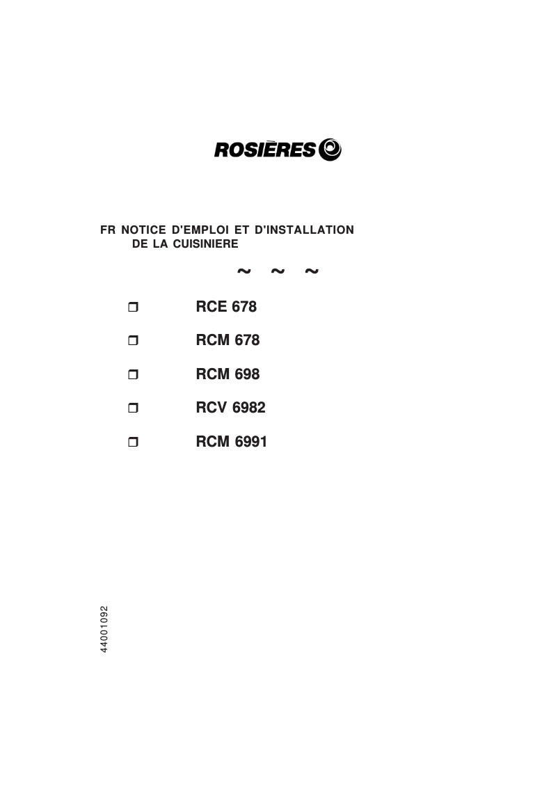 Page 1 de la notice Manuel utilisateur Rosieres CFRCE678RB