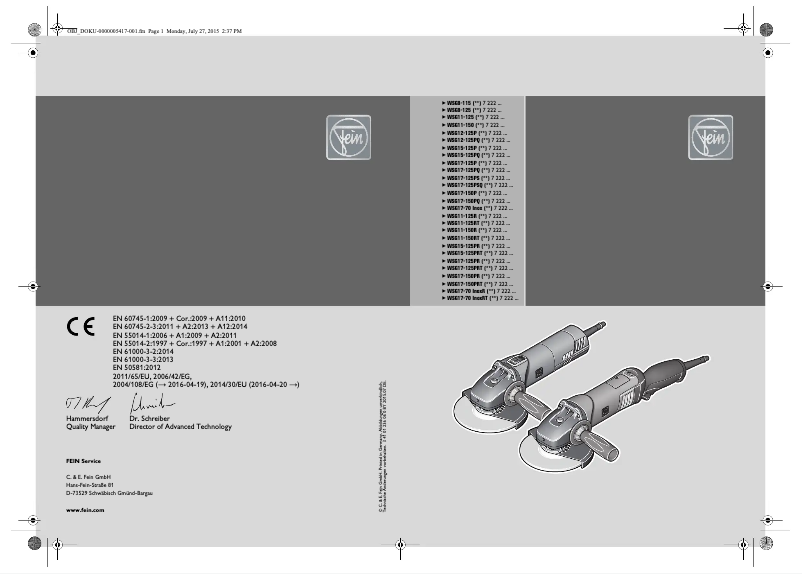 Page 1 de la notice Manuel utilisateur Fein WSG 17-125 P