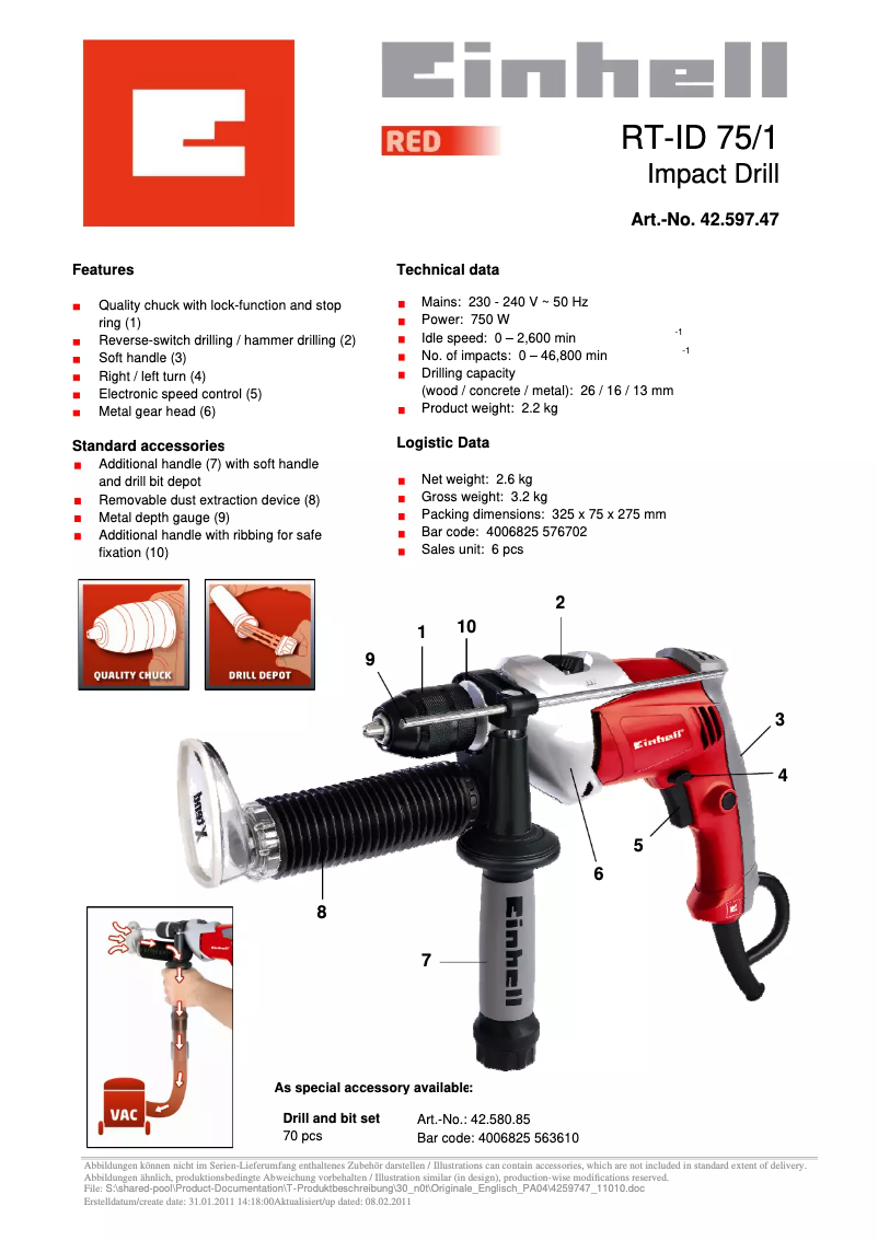 Página 1 del manual Manual de usuario Einhell RT-ID 75/1
