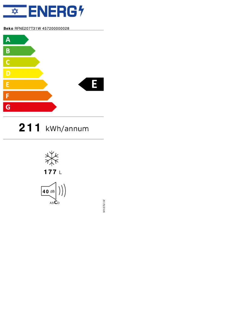 Page 1 de la notice Label énergétique Beko RFNE207T31W
