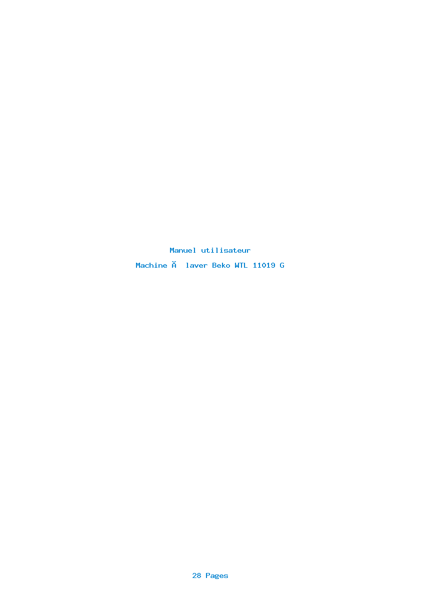 Page 1 de la notice Manuel utilisateur Beko WTL 11019 G