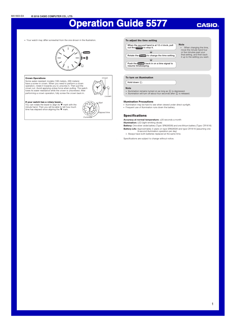 Page 1 de la notice Manuel utilisateur Casio Collection MWC-100H-9AVEF