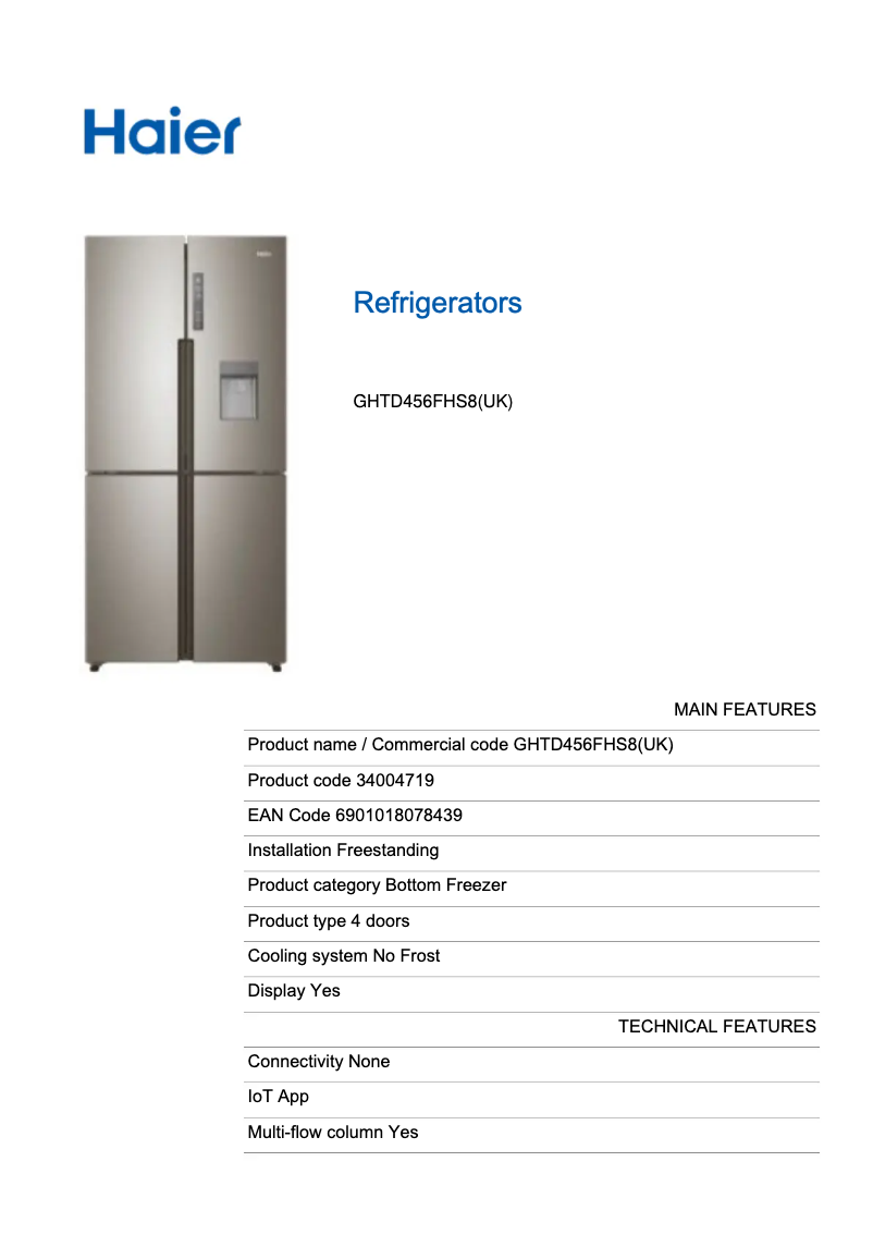 Página 1 del manual Manual de instrucciones Haier GHTD456FHS8