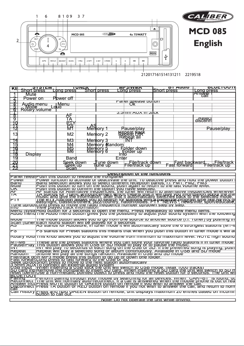 Page 1 of the manual User Manual Caliber MCD 085