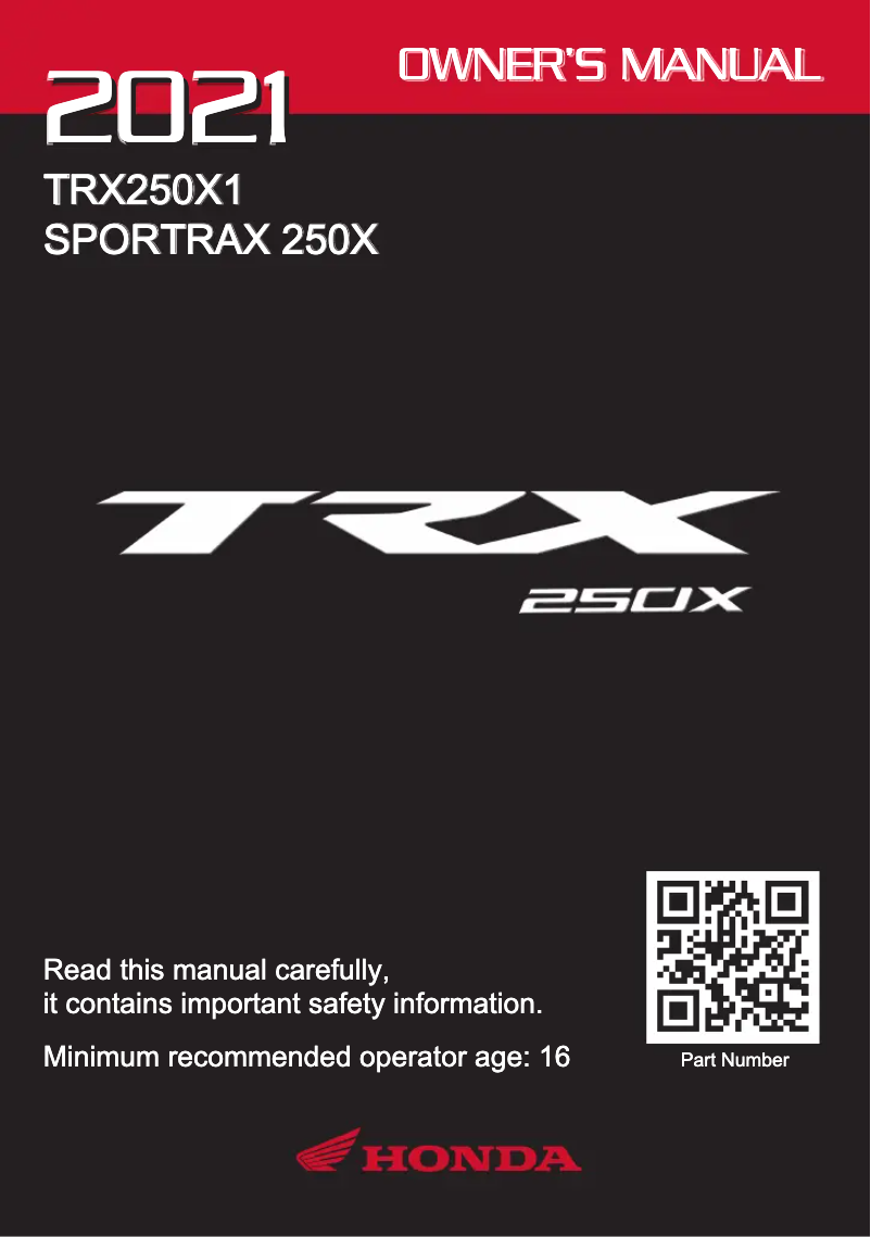 Page 1 de la notice Manuel utilisateur Honda TRX250X (2021)