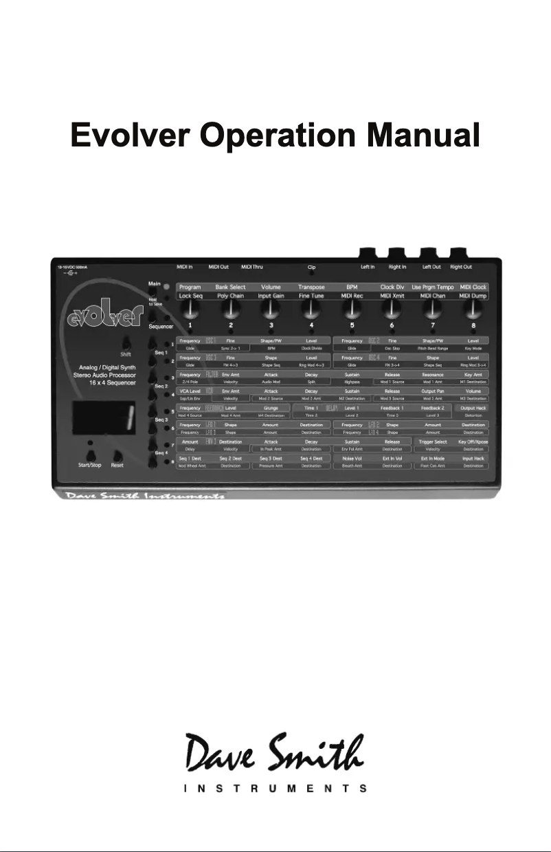 Page 1 of the manual User Manual Dave Smith Evolver