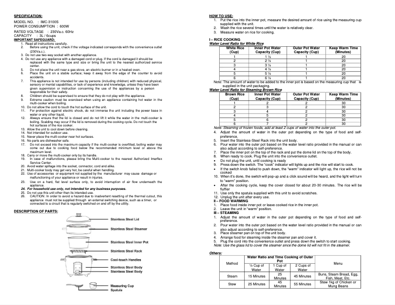 Page 1 de la notice Manuel utilisateur Imarflex IMC-3100S