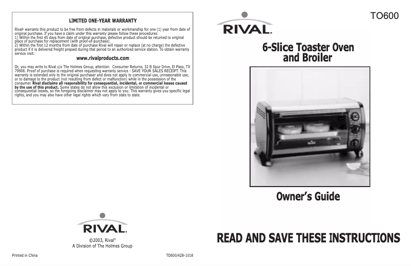 Page 1 de la notice Manuel utilisateur Rival T0600