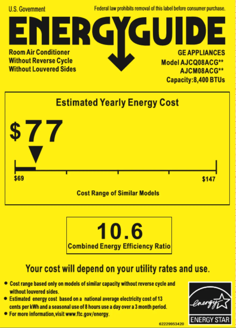 Página 1 del manual Etiqueta energética GE AJCM08ACG