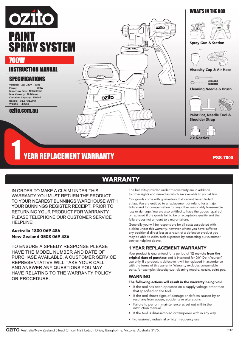 Page 1 de la notice Mode d'emploi Ozito PSS-7000