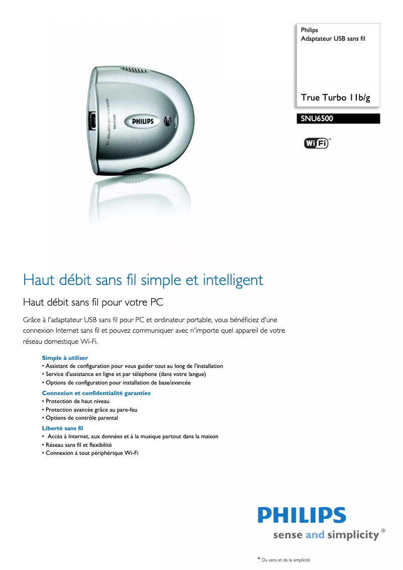 Page 1 of the manual Technical Sheet Philips SNU6500
