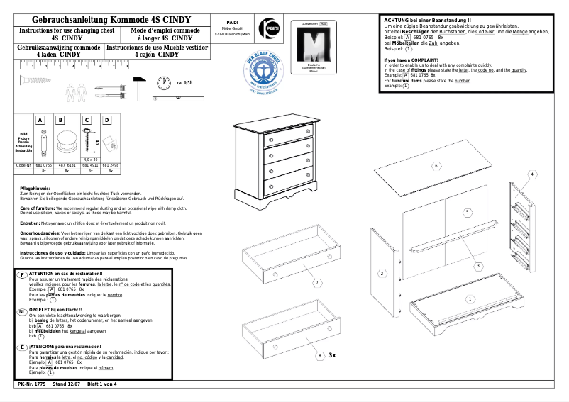 Page 1 de la notice Manuel utilisateur Paidi Cindy