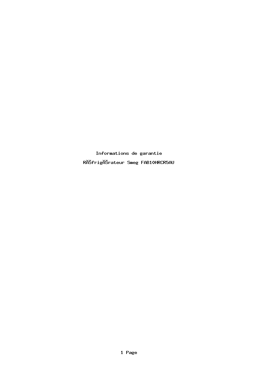 Page 1 de la notice Informations de garantie Smeg FAB10HRCR5AU