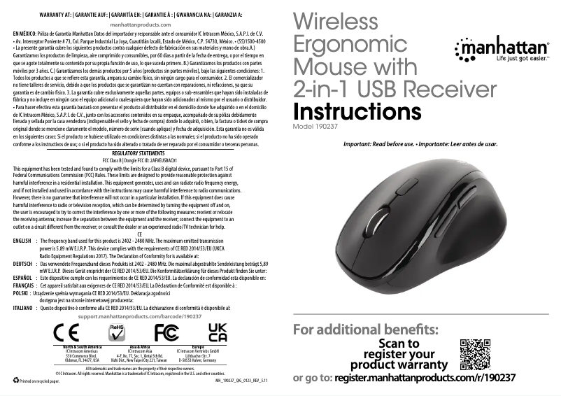 Page 1 of the manual User Manual Manhattan 190237