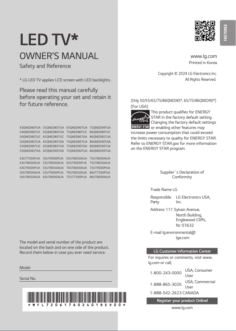 Page 1 of the manual User Manual LG 43QNED80TUC