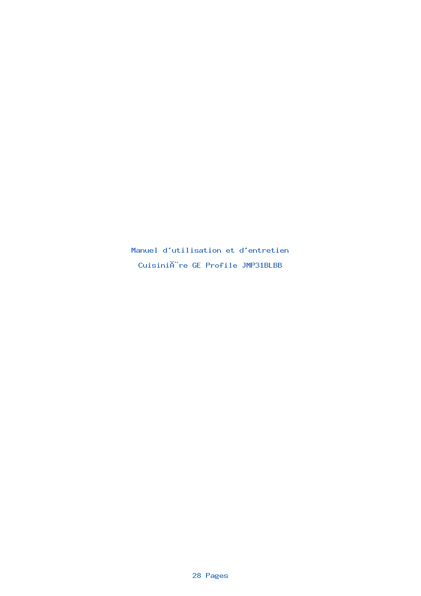 Page 1 de la notice Manuel d'utilisation et d'entretien GE Profile JMP31BLBB