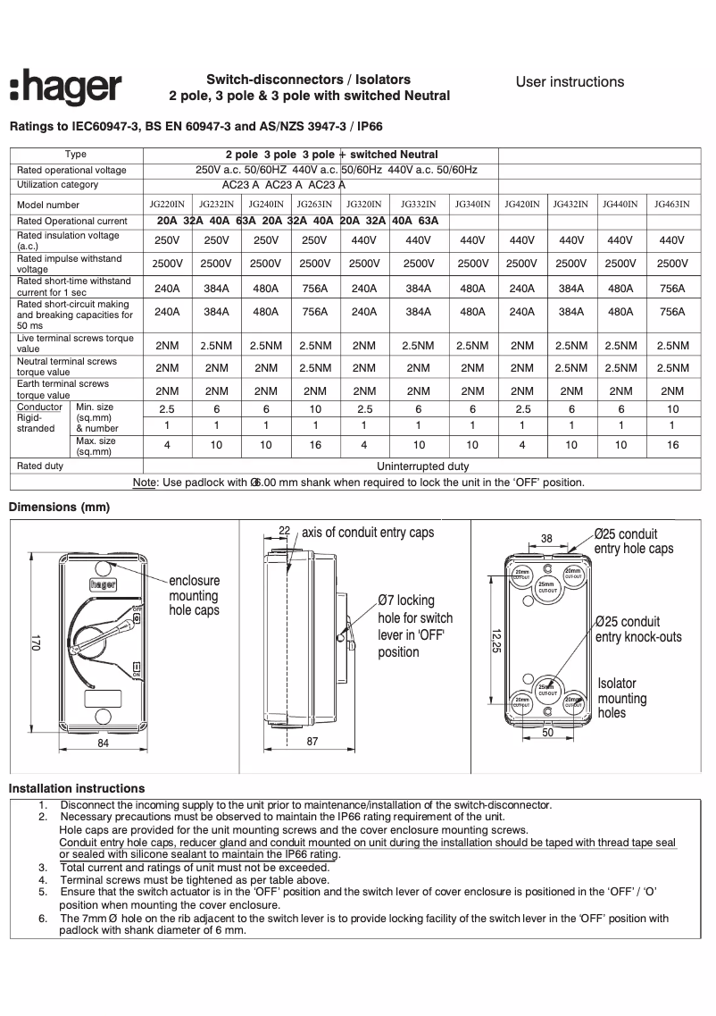 Page 1 de la notice Manuel utilisateur Hager JG332IN