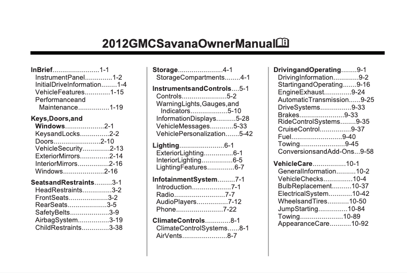 Page 1 de la notice Manuel utilisateur GMC Savana (2011)