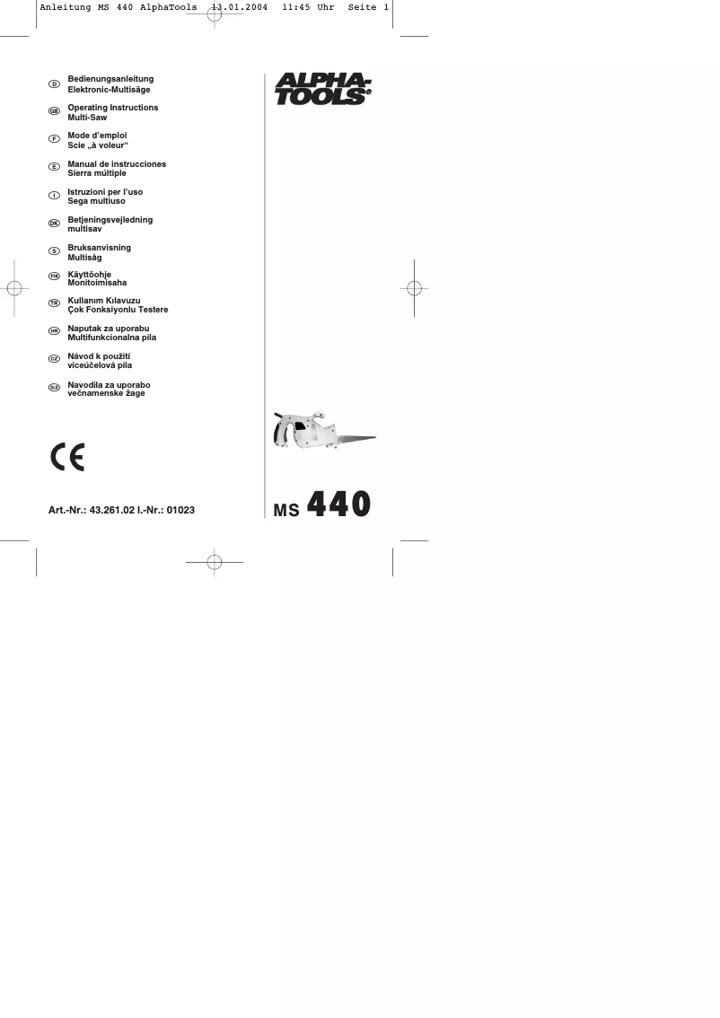 Page 1 de la notice Manuel utilisateur Alpha Tools MS 440
