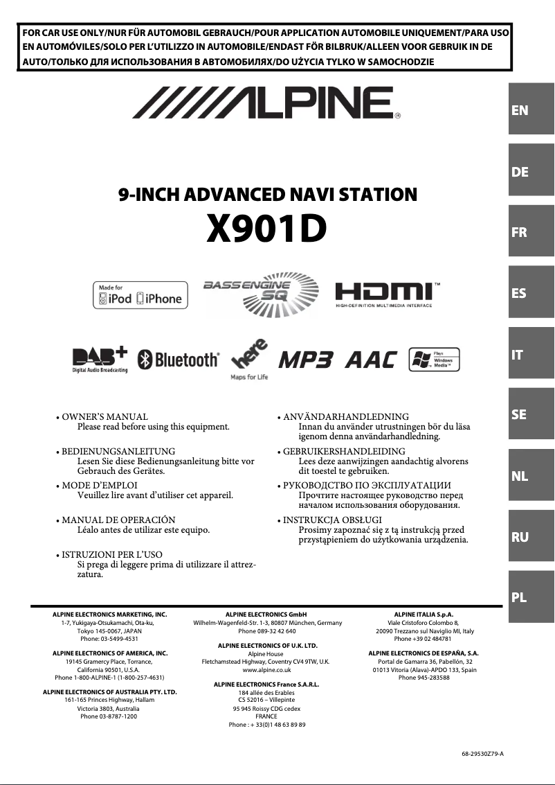 Page 1 de la notice Manuel utilisateur Alpine X901D