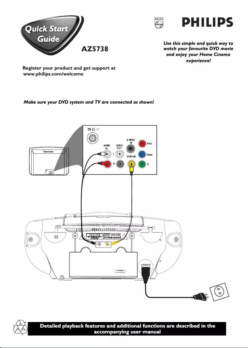 Page 1 of the manual Quick Start Guide Philips AZ5738