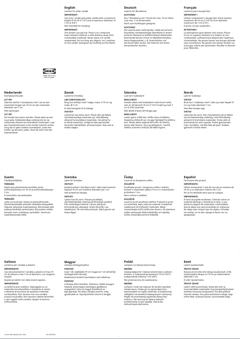 Page 1 de la notice Manuel utilisateur Ikea BERGGRAN 905.594.04