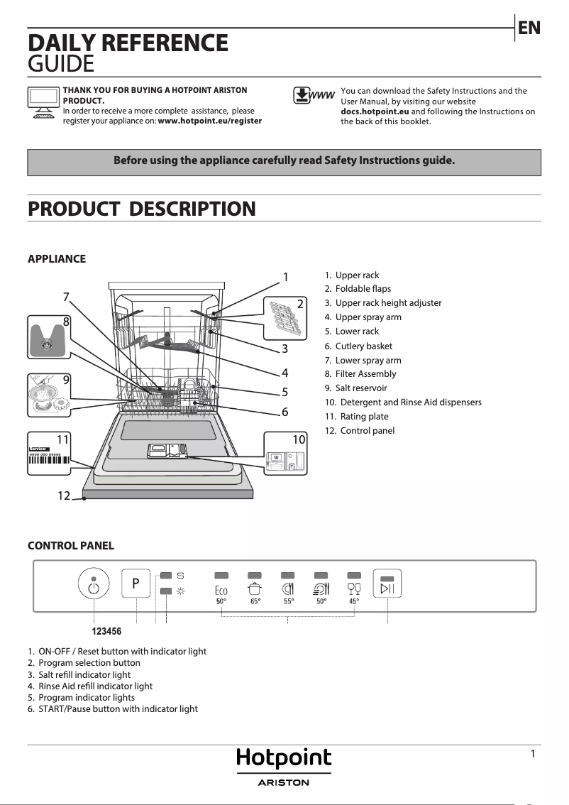 Página 1 del manual Manual de usuario Hotpoint HIE 2B19 C N