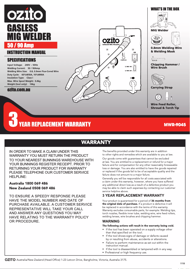 Page 1 de la notice Manuel utilisateur Ozito MWR-9045