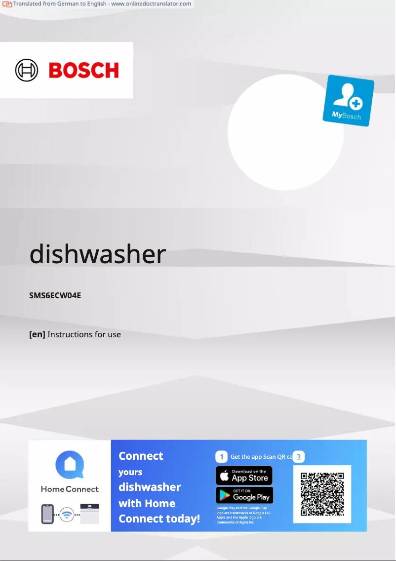 Page 1 de la notice Manuel utilisateur Bosch SMS6ECW04E