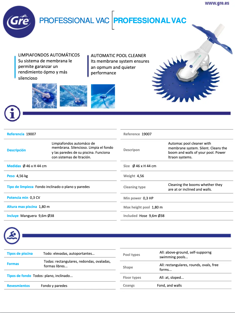 Página 1 del manual Ficha técnica Gre 19007