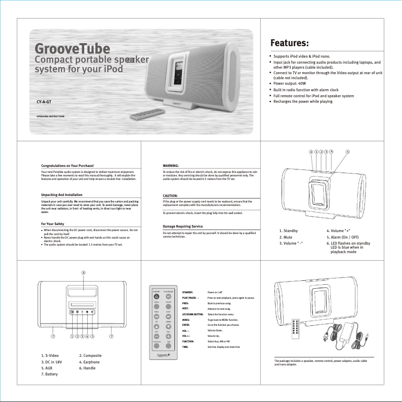 Page 1 de la notice Manuel utilisateur Cygnett GrooveTube