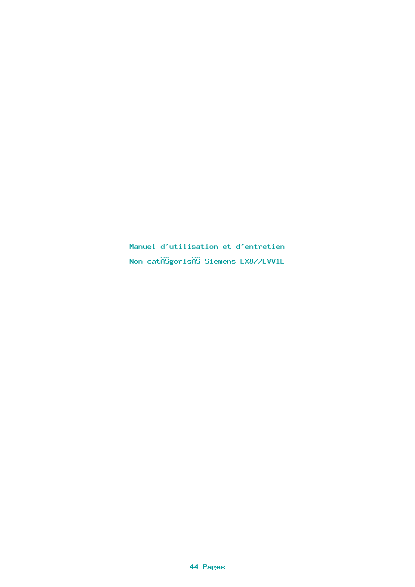 Page 1 de la notice Manuel d'utilisation et d'entretien Siemens EX877LVV1E
