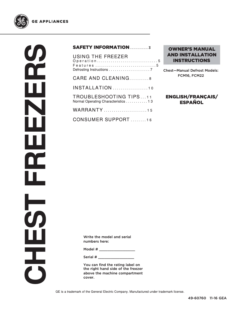 Página 1 del manual Manual de usuario GE FCM16DJWW