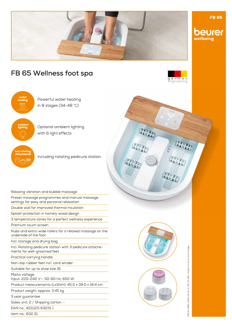 Page 1 de la notice Fiche technique Beurer FB 65