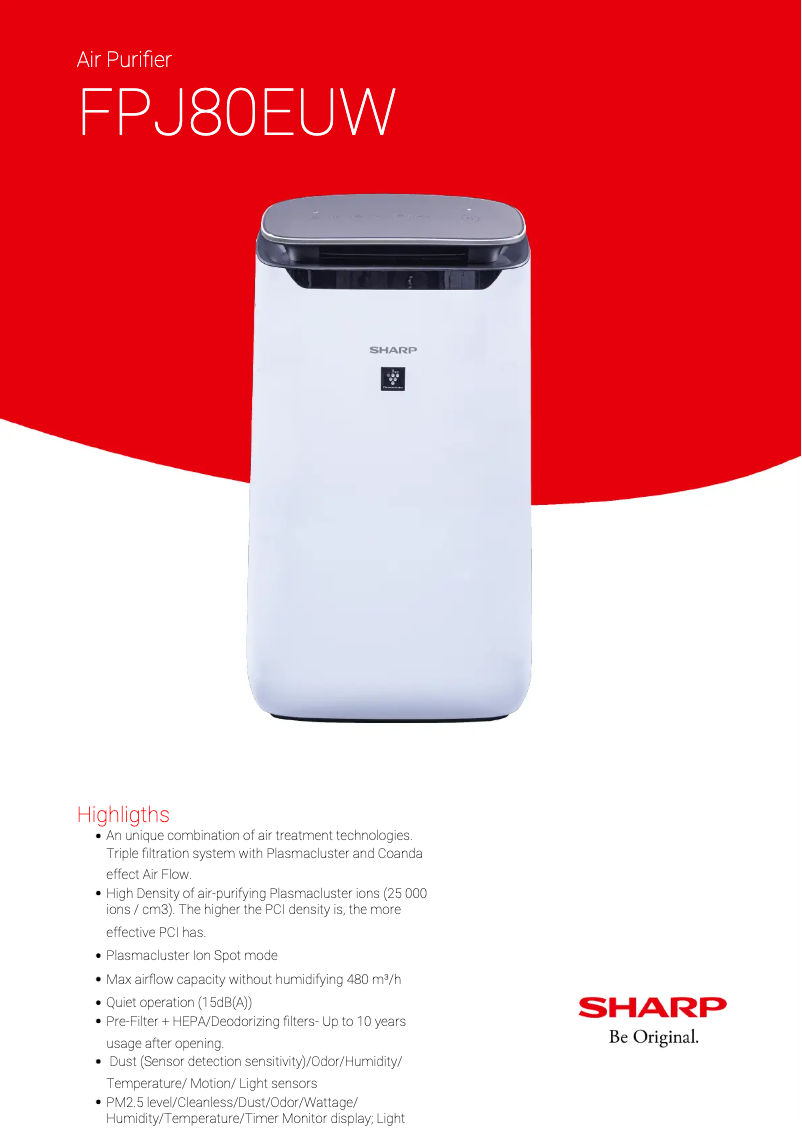 Página 1 del manual Ficha técnica Sharp FPJ80EUW