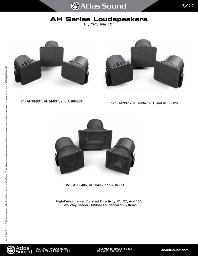 Page 1 de la notice Manuel utilisateur Atlas Sound AH5040S