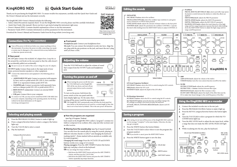 Page 1 de la notice Guide de démarrage rapide Korg KingKorg NEO