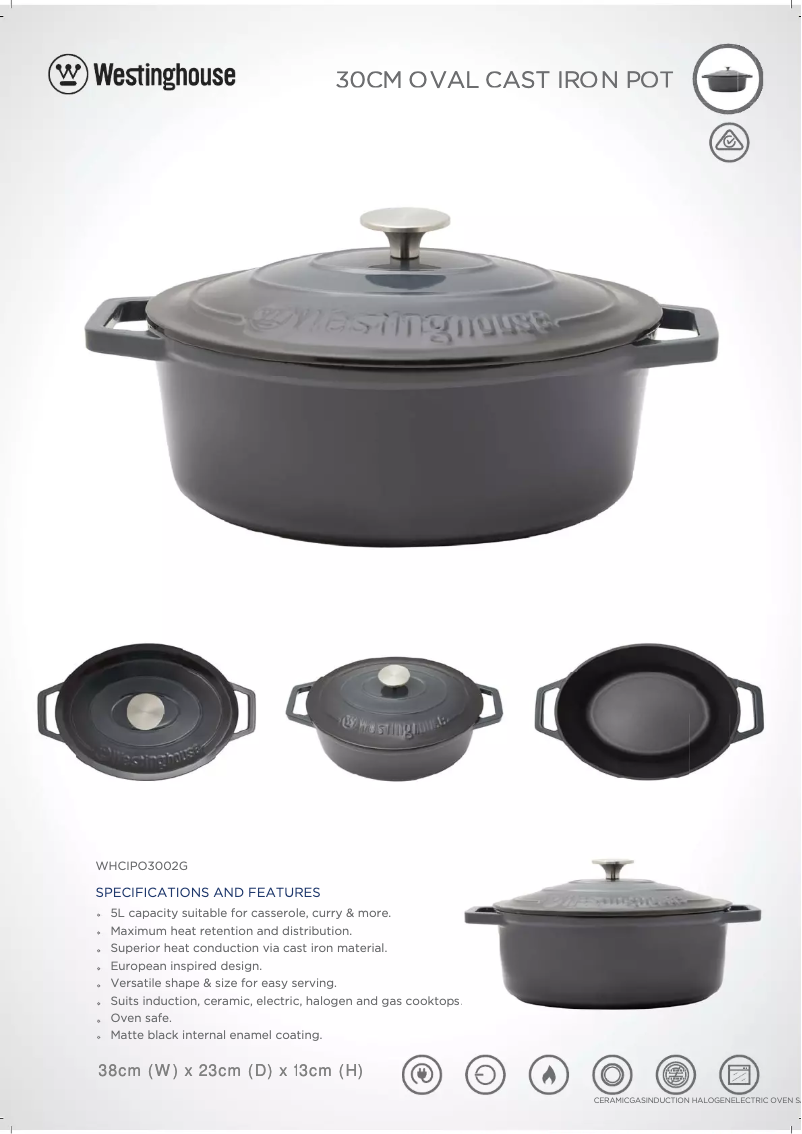 Page 1 de la notice Fiche technique Westinghouse WHCIPO3002G