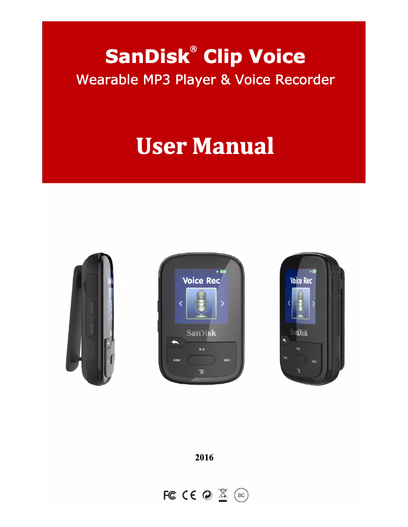 Page 1 de la notice Manuel utilisateur Sandisk Clip Voice