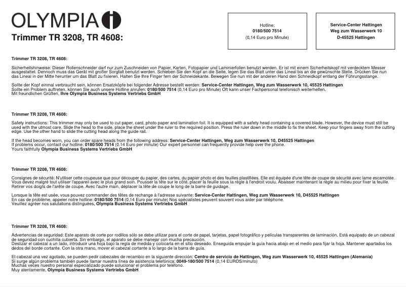 Page 1 de la notice Manuel utilisateur Olympia TR 4608
