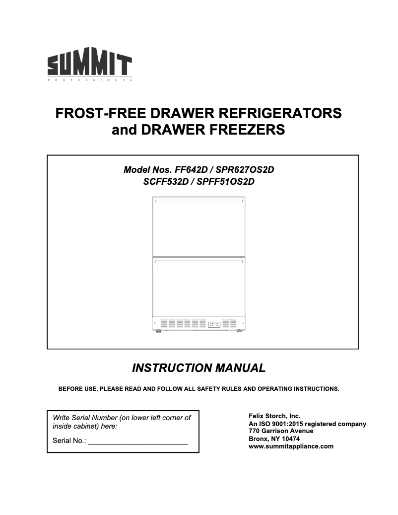 Page 1 de la notice Guide d'installation Summit SCFF532D