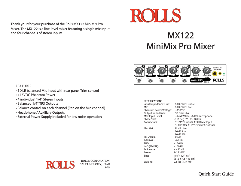 Page 1 of the manual User Manual Rolls MiniMix Pro MX122
