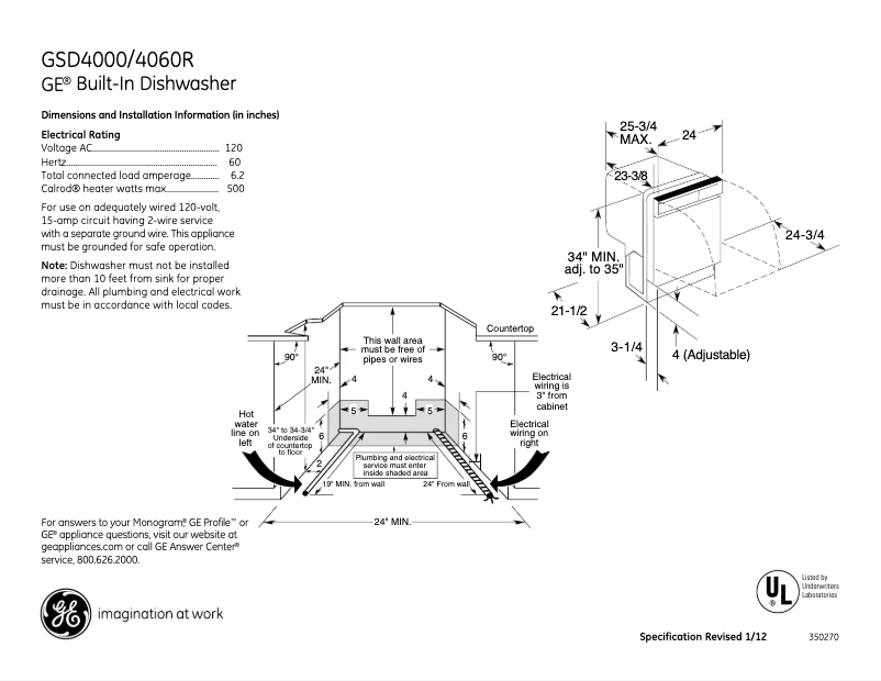 Page 1 de la notice Fiche technique GE GSD4000VBB