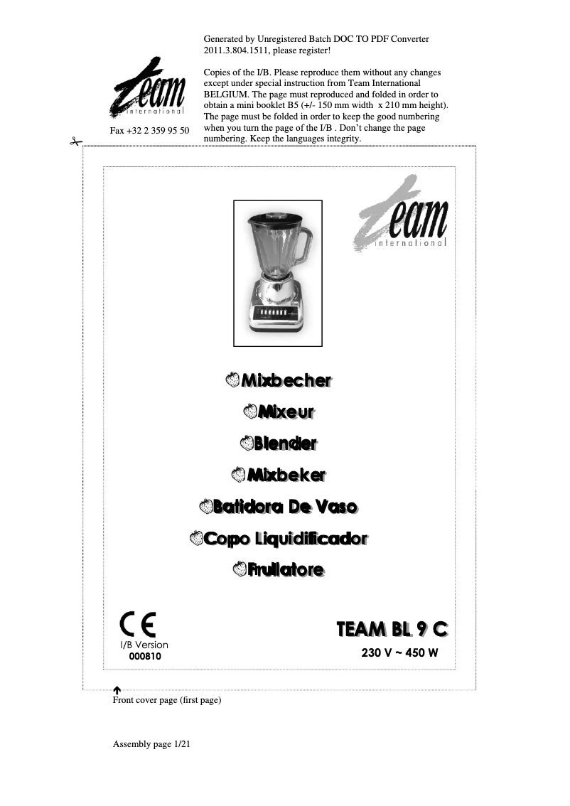 Page 1 de la notice Manuel utilisateur Team BL 9C