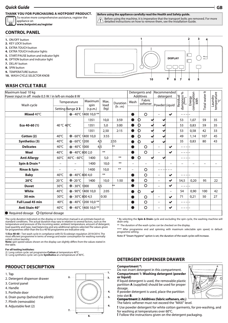 Page 1 of the manual Use and Maintenance Manual Hotpoint NSWM 1045C GG UK N