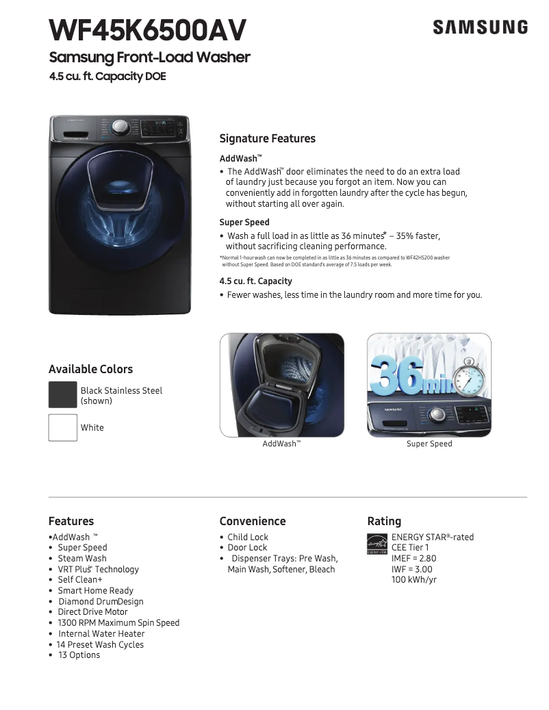 Página 1 del manual Ficha técnica Samsung WF6500