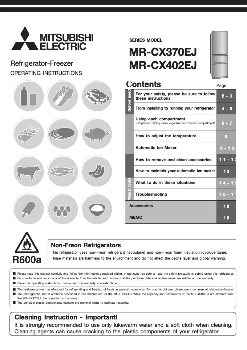 Page 1 de la notice Manuel utilisateur Mitsubishi MR-CX402EJ