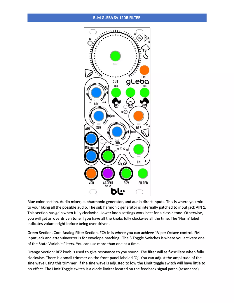 Page 1 de la notice Manuel utilisateur Blue Lantern Gleba