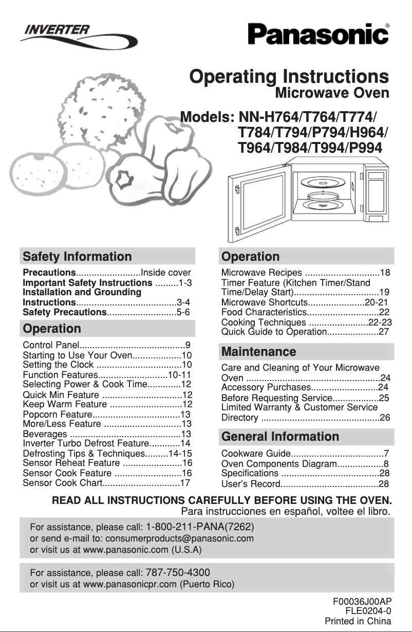 Página 1 del manual Manual de usuario Panasonic Inverter NN-P994
