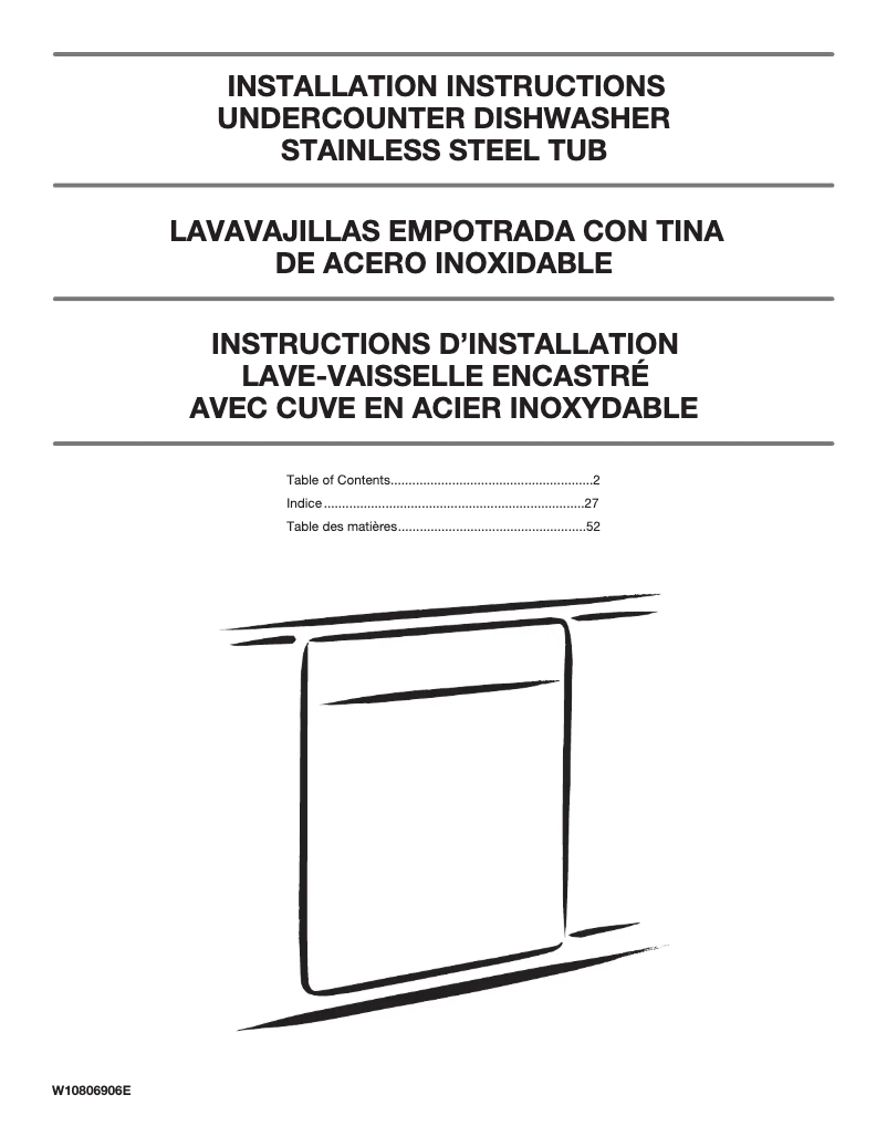 Page 1 de la notice Guide d'installation Whirlpool WDT750SAHB